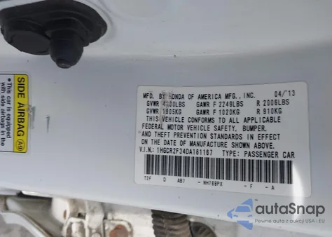 2013 Honda Accord Lx из США, поврежденный, VIN 1HGCR2F34DA181167